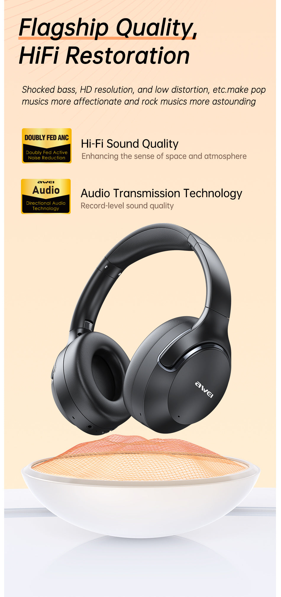 AWEI AT2ANC Bluetooth Headset With Active Noise Cancellation