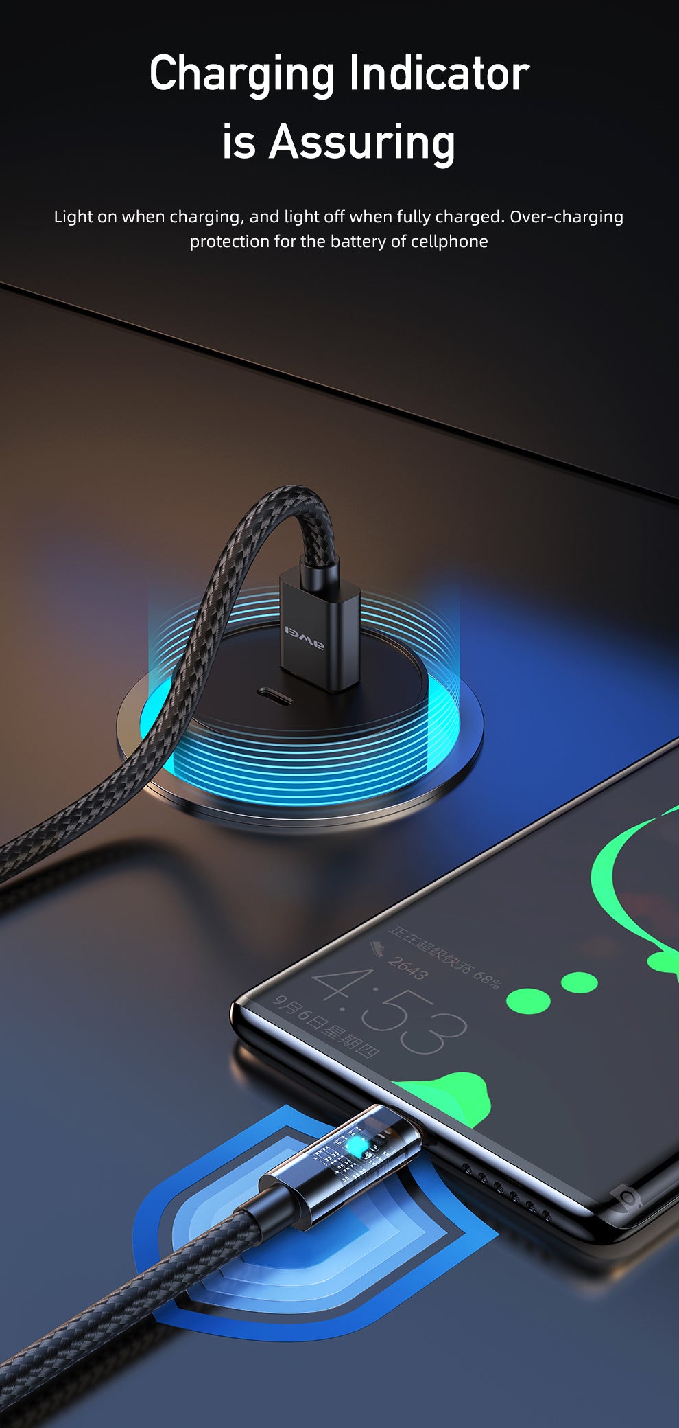 AWEI Smart Fast Charging Data Cable 1M