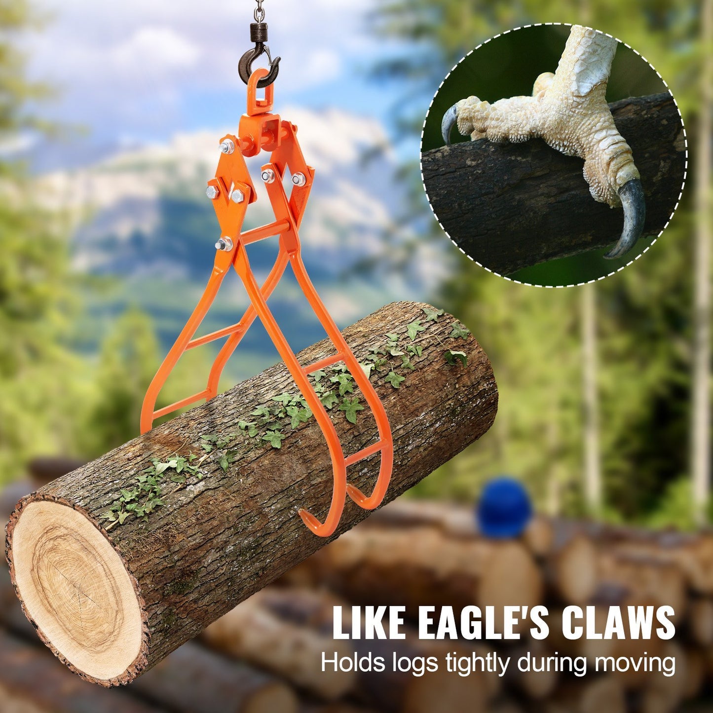 Timber Claw Hook, 36 Inch 4 Claw Log Grapple For Logging Tongs, Swivel Steel Log Lifting Tongs, Eagle Claws Design With 3307 Lbs 1500 Kg Loading Capacity For Tractors, ATVs, Trucks, Forklifts