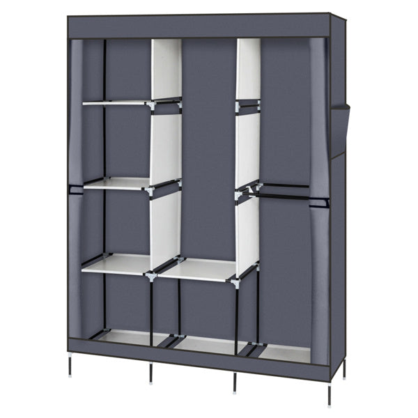 4 Layers, 8 Grids With Fabric Cover, 3 Hanging Clothes Poles, Non-woven Wardrobe