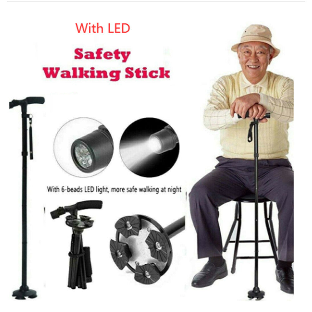 Folding LCD Walking Stick Cane With Flashlight For Senior Aluminium Travel Hiking Cane Trekking Pole Crutch Handle Strap 5 Gears