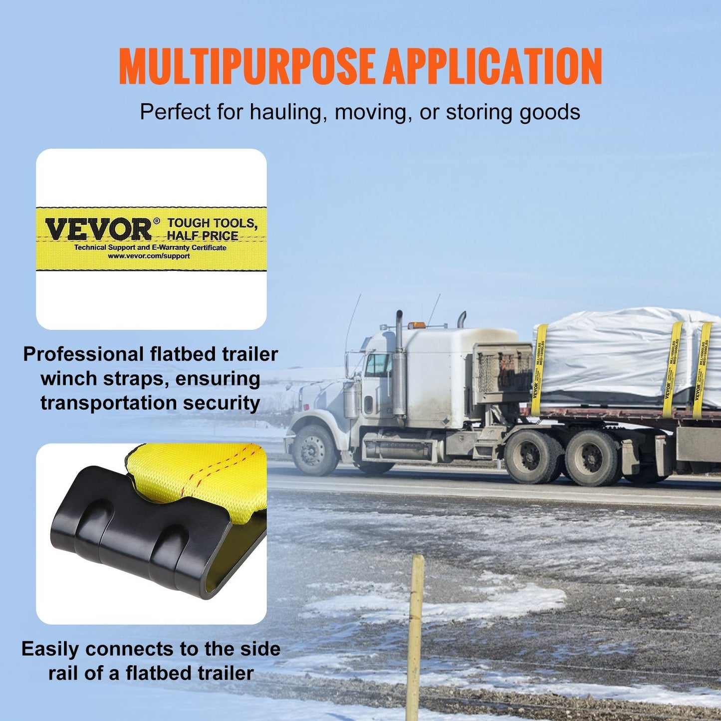 Winch Straps, 6000 Lbs Load Capacity, 18000 Lbs Break Strength, Truck Straps With Flat Hook, Flatbed Tie Downs Cargo Control For Trailers, Farms, Rescues, Tree Saver, Yellow