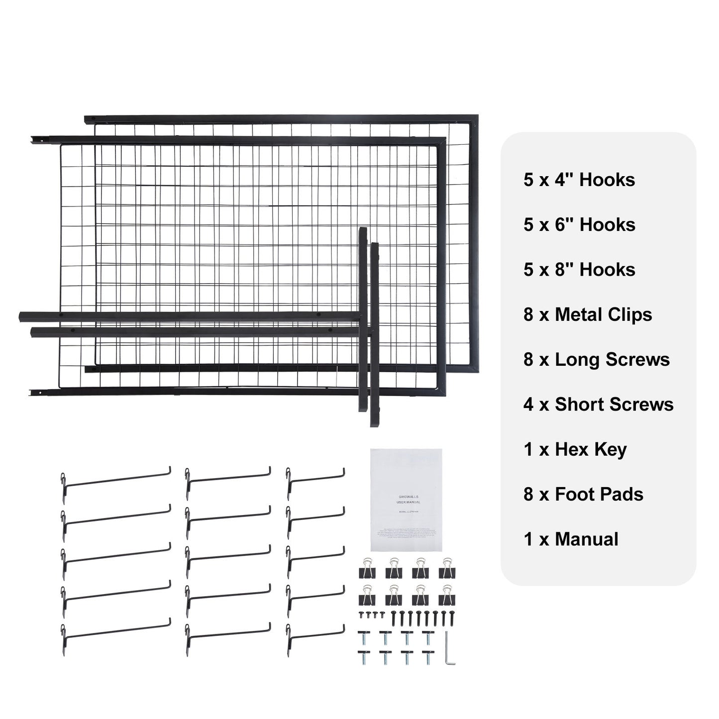 VEVOR 2' X 5.6' Grid Wall Panels Tower, 2 Packs Wire Gridwall Display Racks With T-Base Floorstanding, Double Side Gridwall Panels For Art Craft Shows, Retail Display With Extra Clips And Hooks