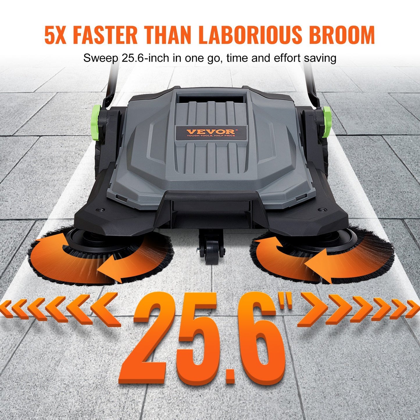 Walk-behind Hand Push Floor Sweeper, Sweeping Width Floor Sweeper Manual Non-Electric, 5-Gallon Waste Container, Angle & Height Adjustable Folding Handle For Walkway, Yard, Garage, Patio