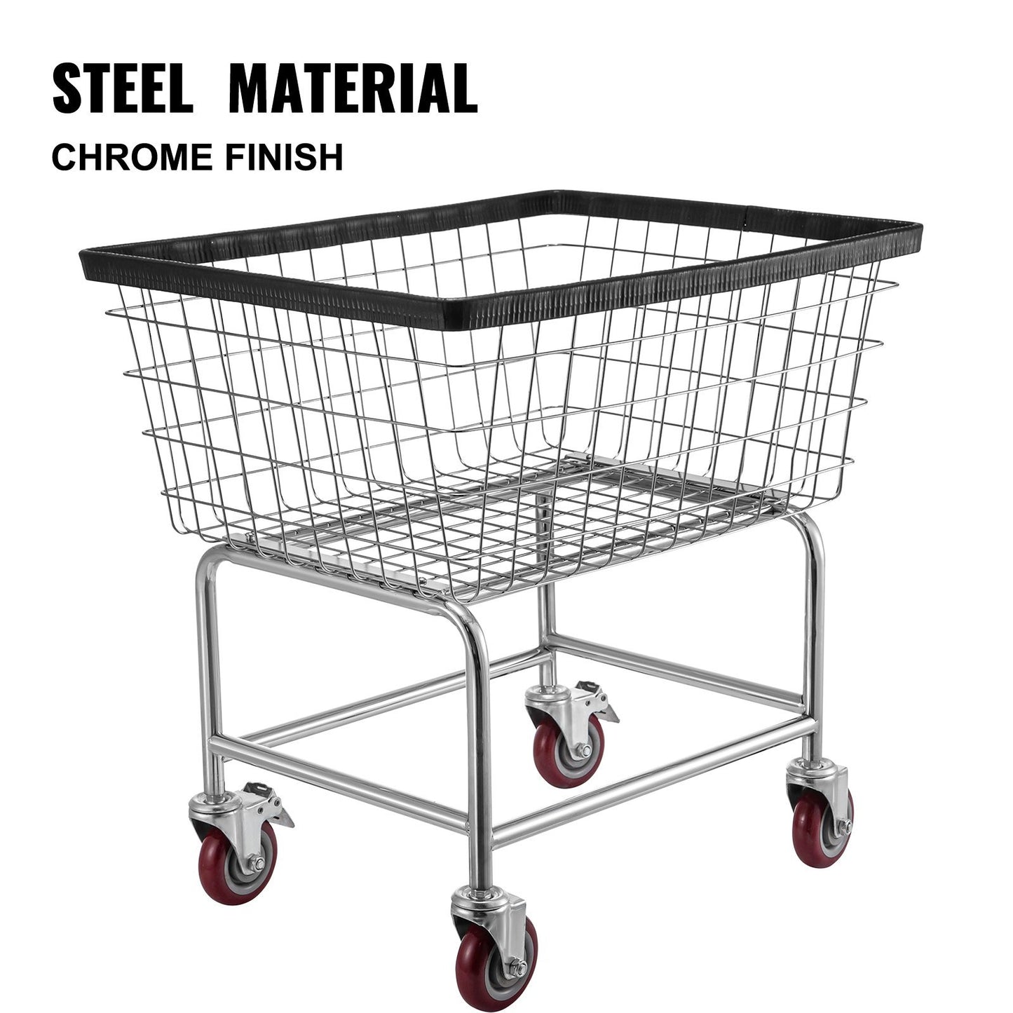 Wire Laundry Cart, 2.5 Bushel Wire Laundry Basket With Wheels, Commercial Wire Laundry Basket Cart, Steel Frame With Chrome Finish, 4inch Casters, Wire Basket Cart For Laundry