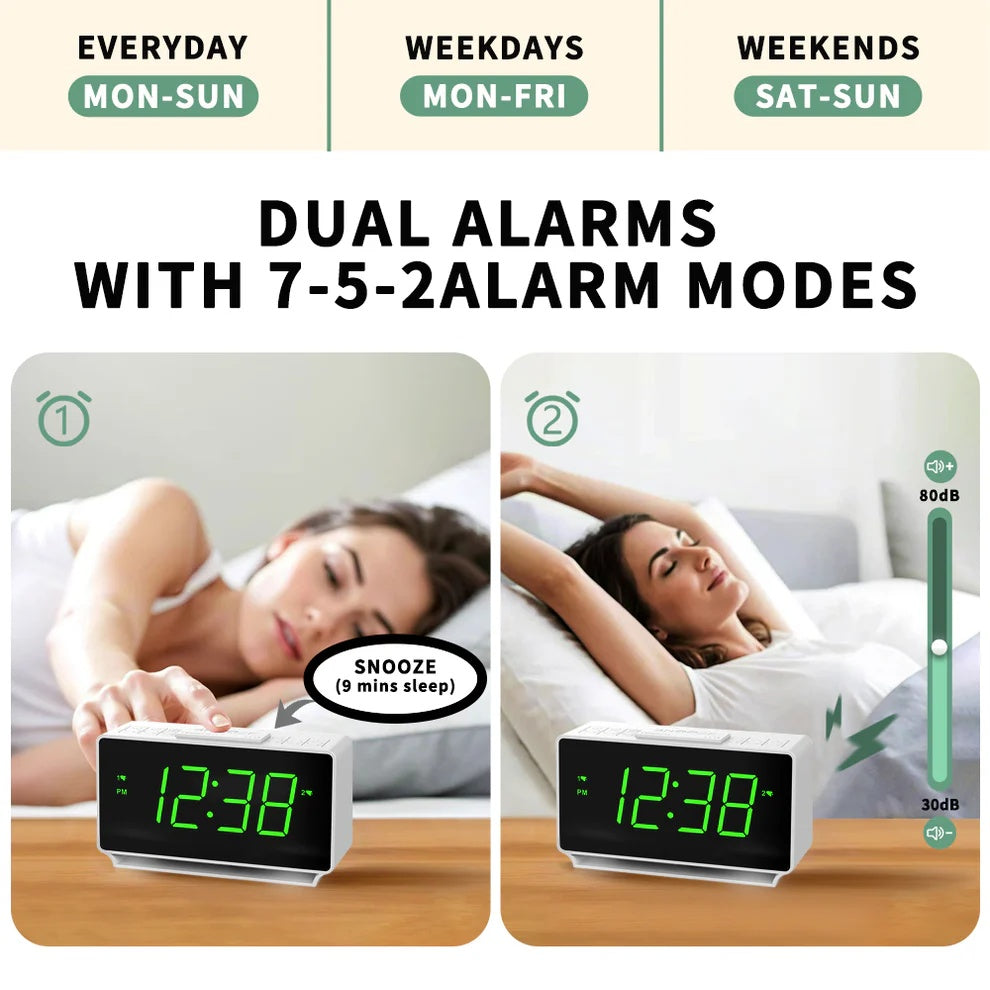 Digital ITOMA 222 Alarm Clock, Dual Alarms With Temperature Display, Snooze,12 24Hr, Night Light And Adjustable Volume, Dimmable, Battery Backup, Portable Small LED Clocks For Bedroom