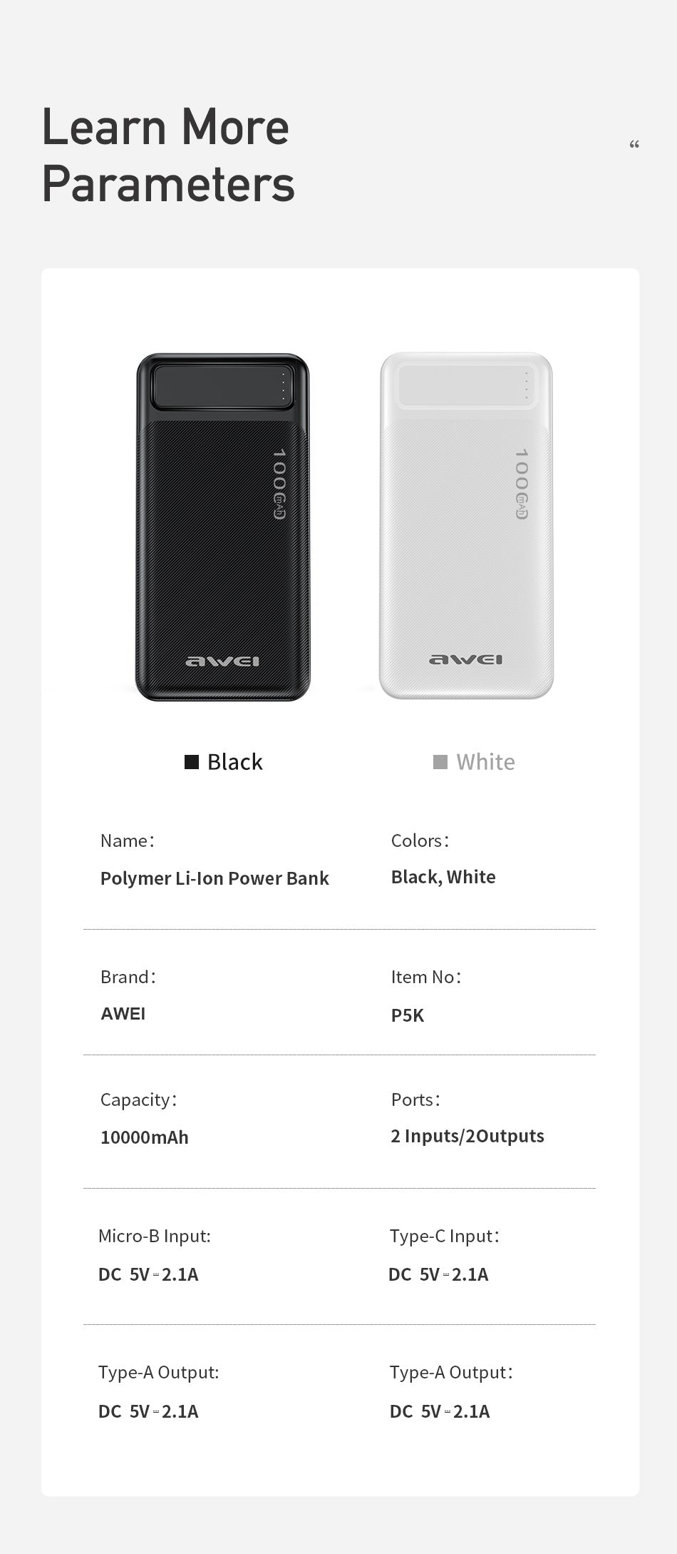 AWEI USB Polymer Power Bank P5K