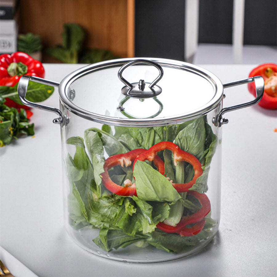 Large Glass Pot With Stainless Steel Handle,Transparent Glass Cookware Suitable For Induction Cooktops,Gas Stoves, Transparent Glass Casserole With Lid, Mixed Cooking Pan, Cookware For Heating On Cook