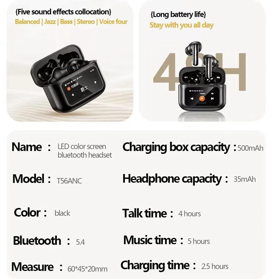 AWEI LED Touch Screen Active Noise Cancelling Bluetooth Headset