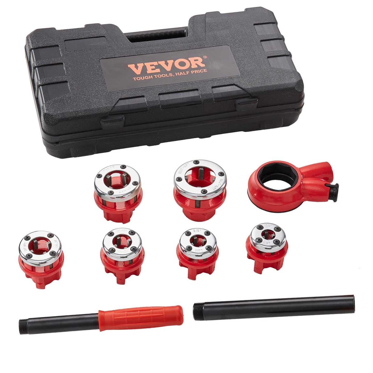 VEVOR Ratchet Pipe Threader Kit,  Manual Ratcheting Pipe Threader, Portable Pipe Threading Tool Set With 6PCS NPT Dies, Storage Case For Galvanized Aluminum Iron Copper Pipes