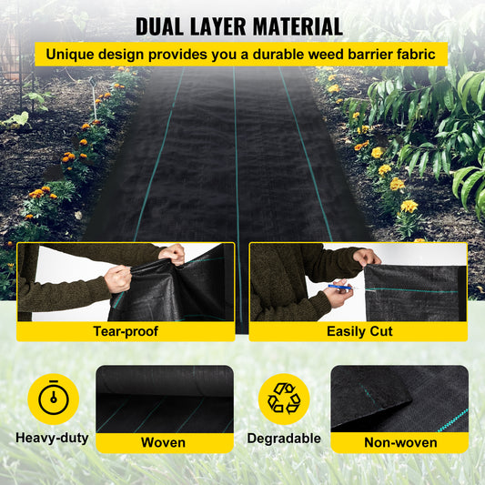 VEVOR Weed Barrier, 5.8oz Landscape Fabric, 3ft X 300ft Cover Mat Heavy Duty Woven Grass Control Geotextile For Garden, Patio, Black
