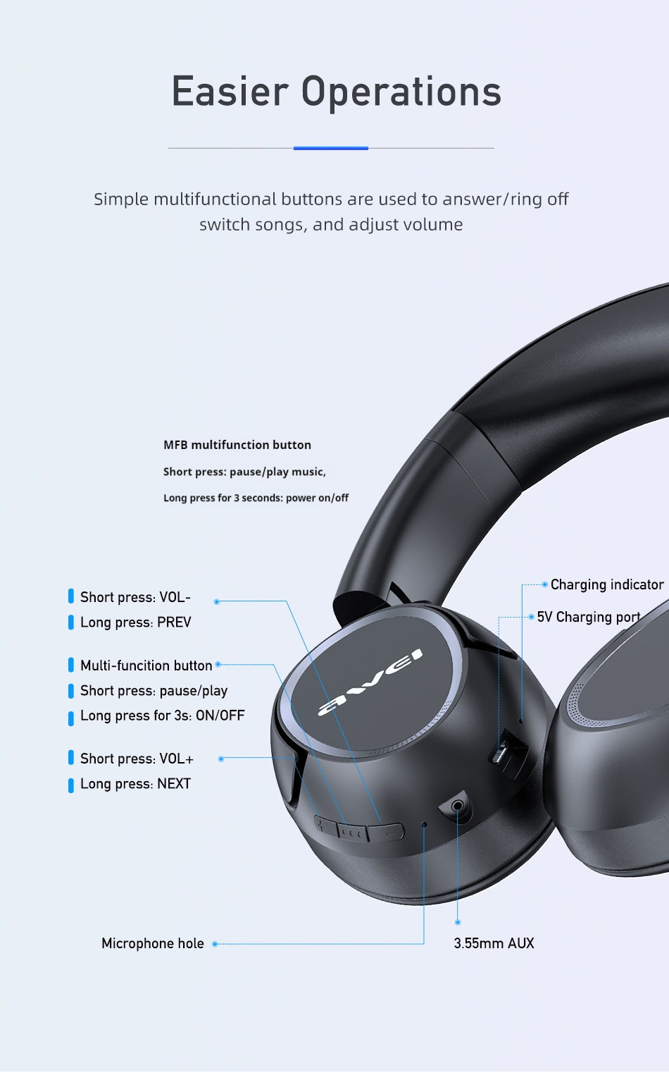 AWEI Wireless Stereo Bluetooth Headset