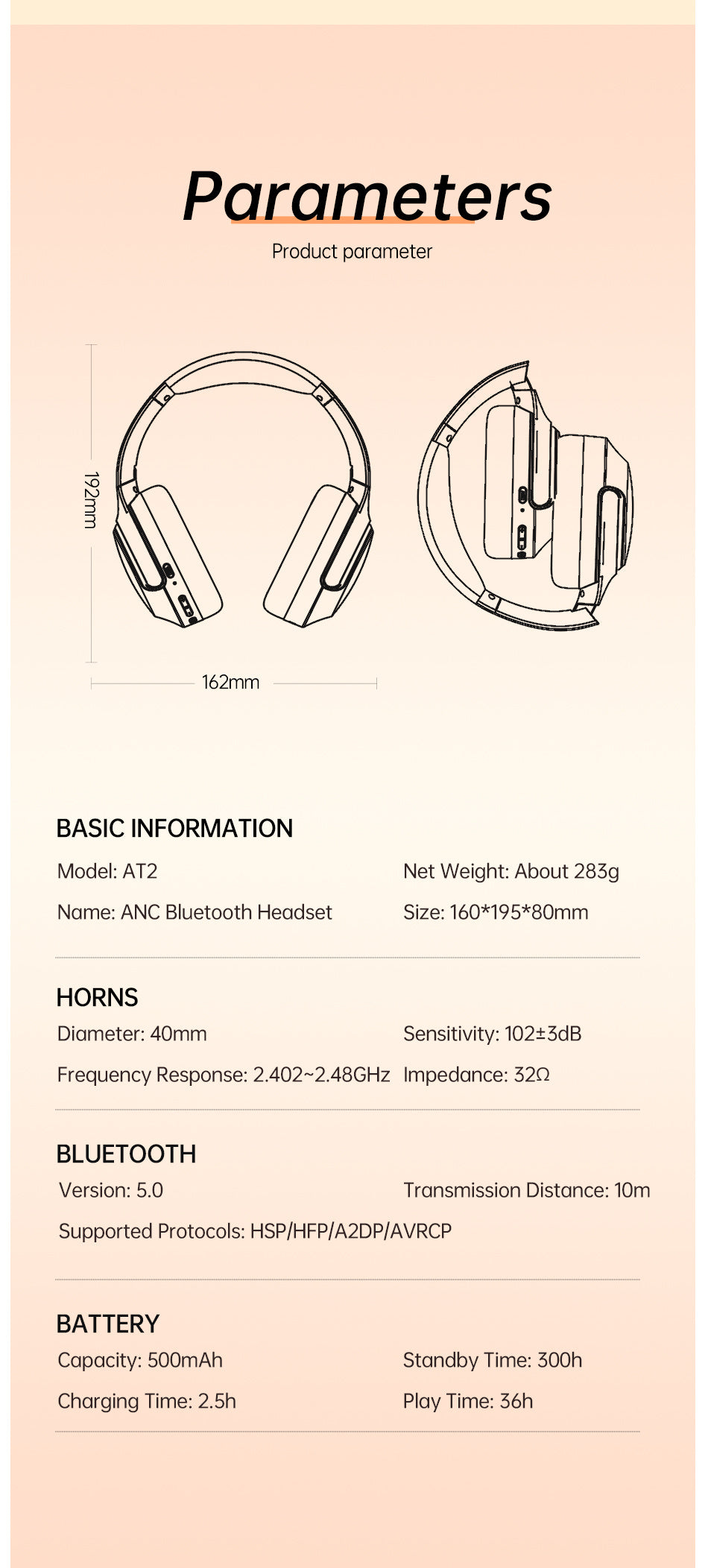 AWEI AT2ANC Bluetooth Headset With Active Noise Cancellation