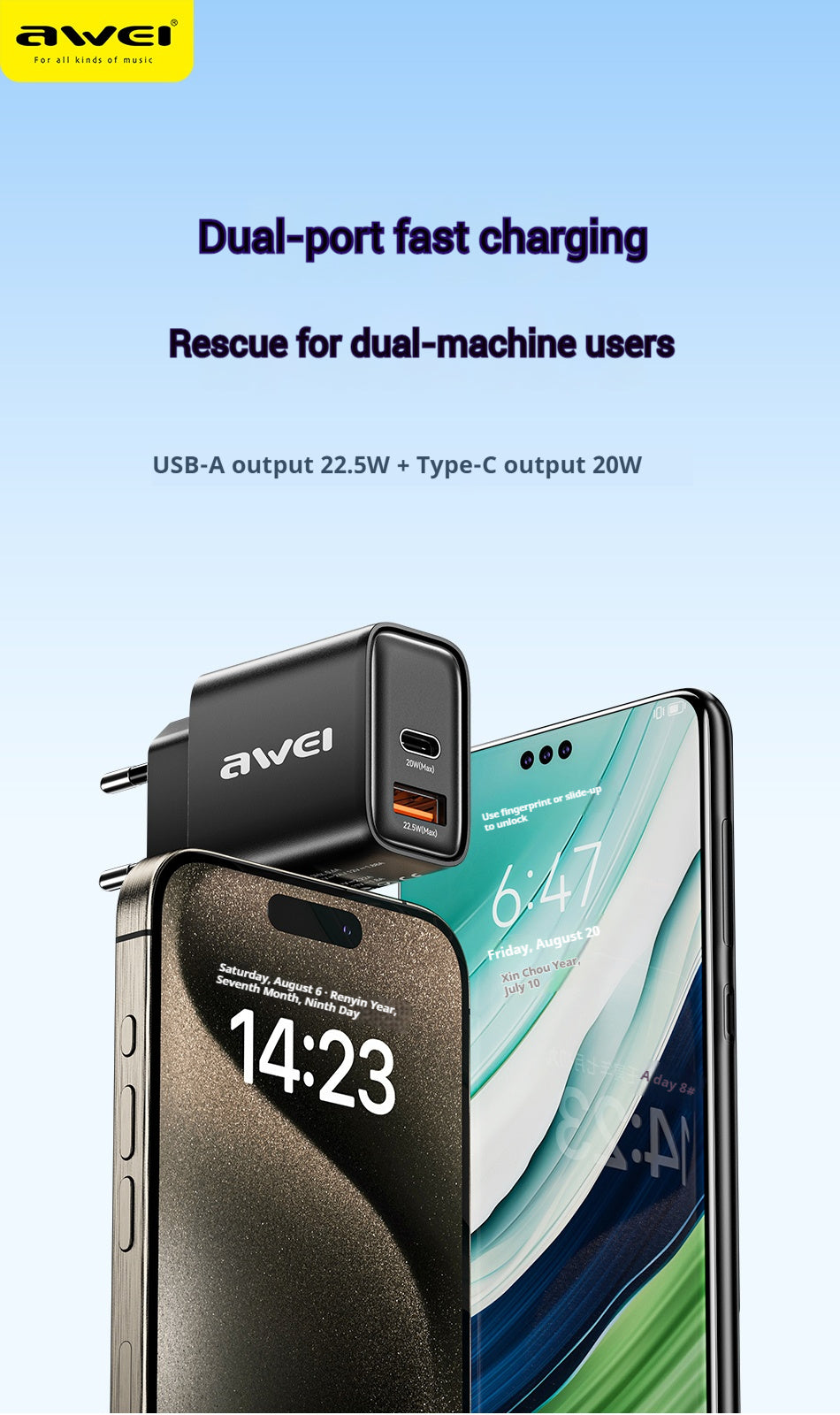 AWEI 22.5W 20W Fast Charger EU