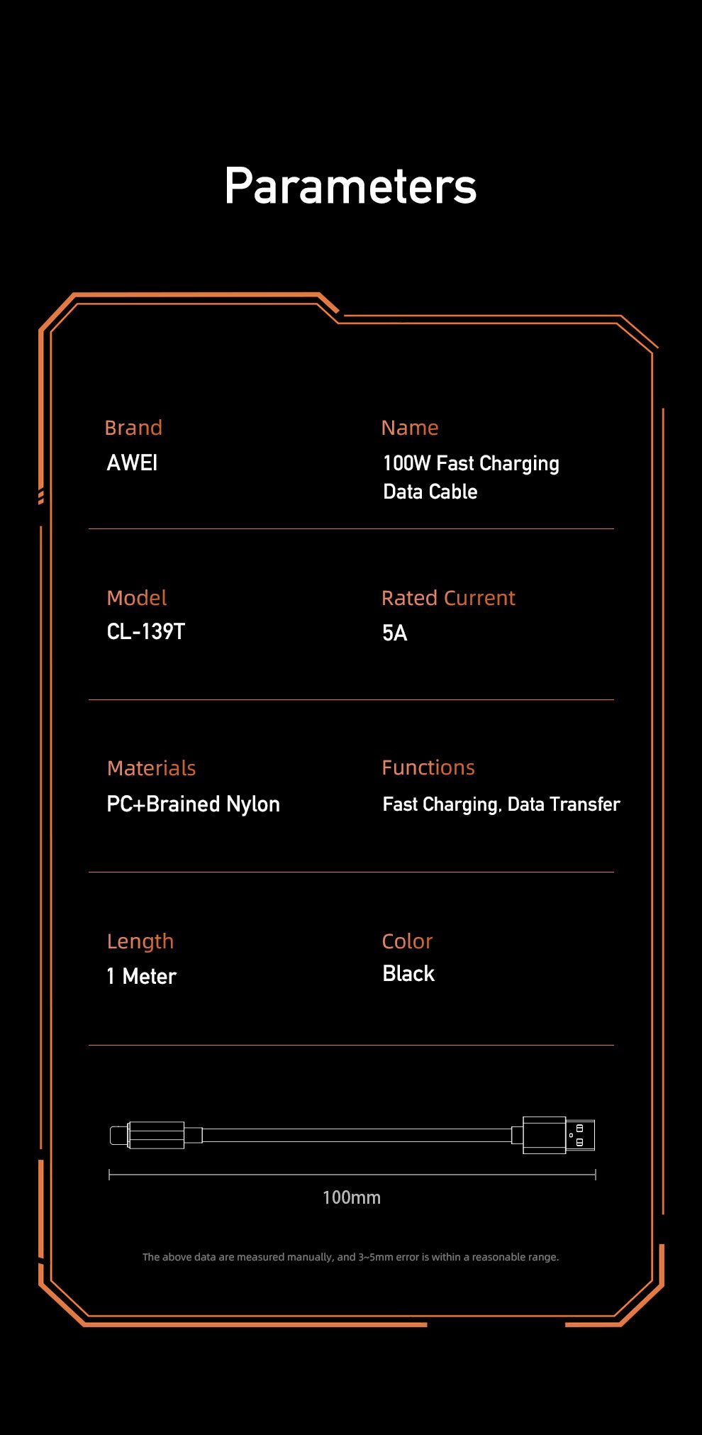 AWEI Smart Fast Charging Data Cable 1M