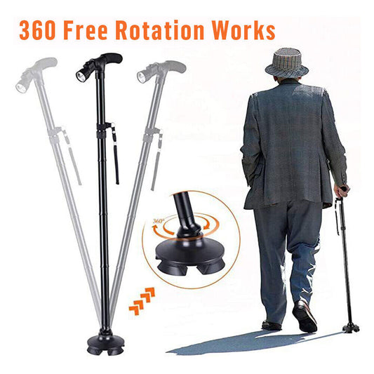 Folding LCD Walking Stick Cane With Flashlight For Senior Aluminium Travel Hiking Cane Trekking Pole Crutch Handle Strap 5 Gears