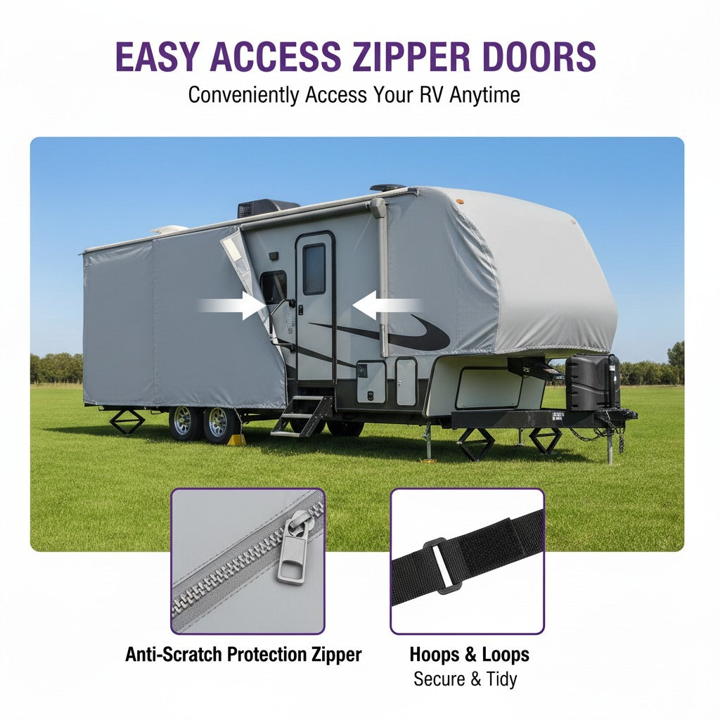 All-Weather Fifth Wheel Trailer Cover,Breathable RV Storage Cover - Easy Access & Ventilation Design