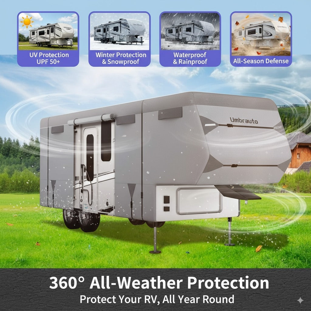 All-Weather Fifth Wheel Trailer Cover,Breathable RV Storage Cover - Easy Access & Ventilation Design