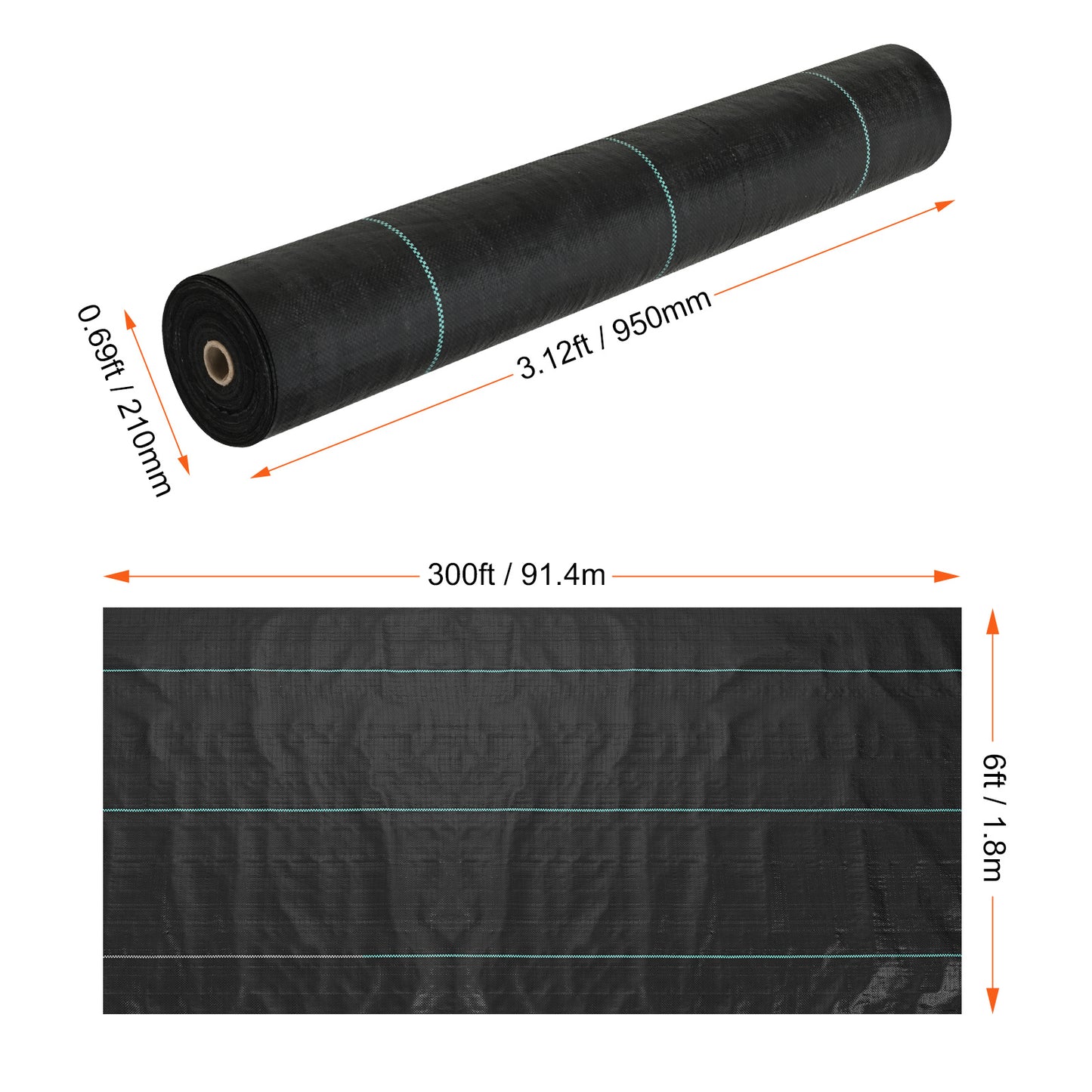 VEVOR Weed Barrier Landscape Fabric 6X300FT Heavy Duty Woven PP Weed Control Mat