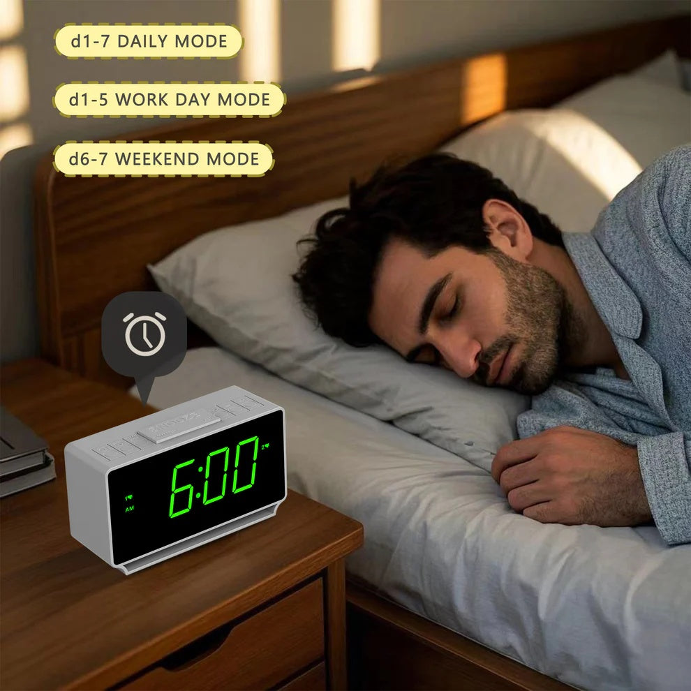 Digital ITOMA 222 Alarm Clock, Dual Alarms With Temperature Display, Snooze,12 24Hr, Night Light And Adjustable Volume, Dimmable, Battery Backup, Portable Small LED Clocks For Bedroom