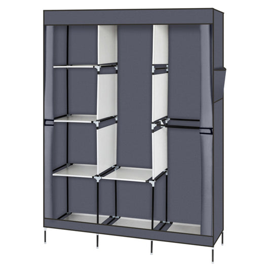 4 Layers, 8 Grids With Fabric Cover, 3 Hanging Clothes Poles, Non-woven Wardrobe