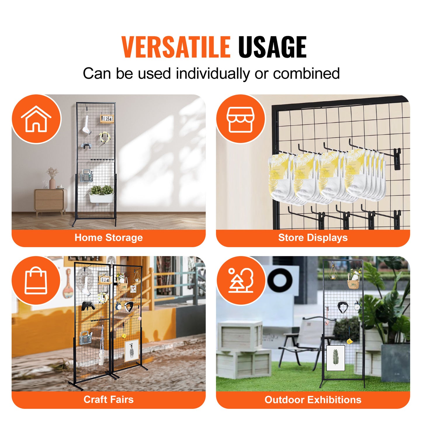 VEVOR 2' X 5.6' Grid Wall Panels Tower, 2 Packs Wire Gridwall Display Racks With T-Base Floorstanding, Double Side Gridwall Panels For Art Craft Shows, Retail Display With Extra Clips And Hooks