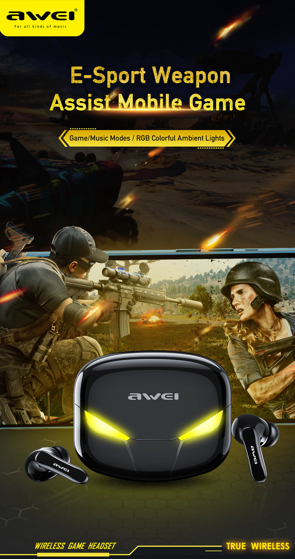 AWEI True Wireless Bluetooth Charging Pod Headphones