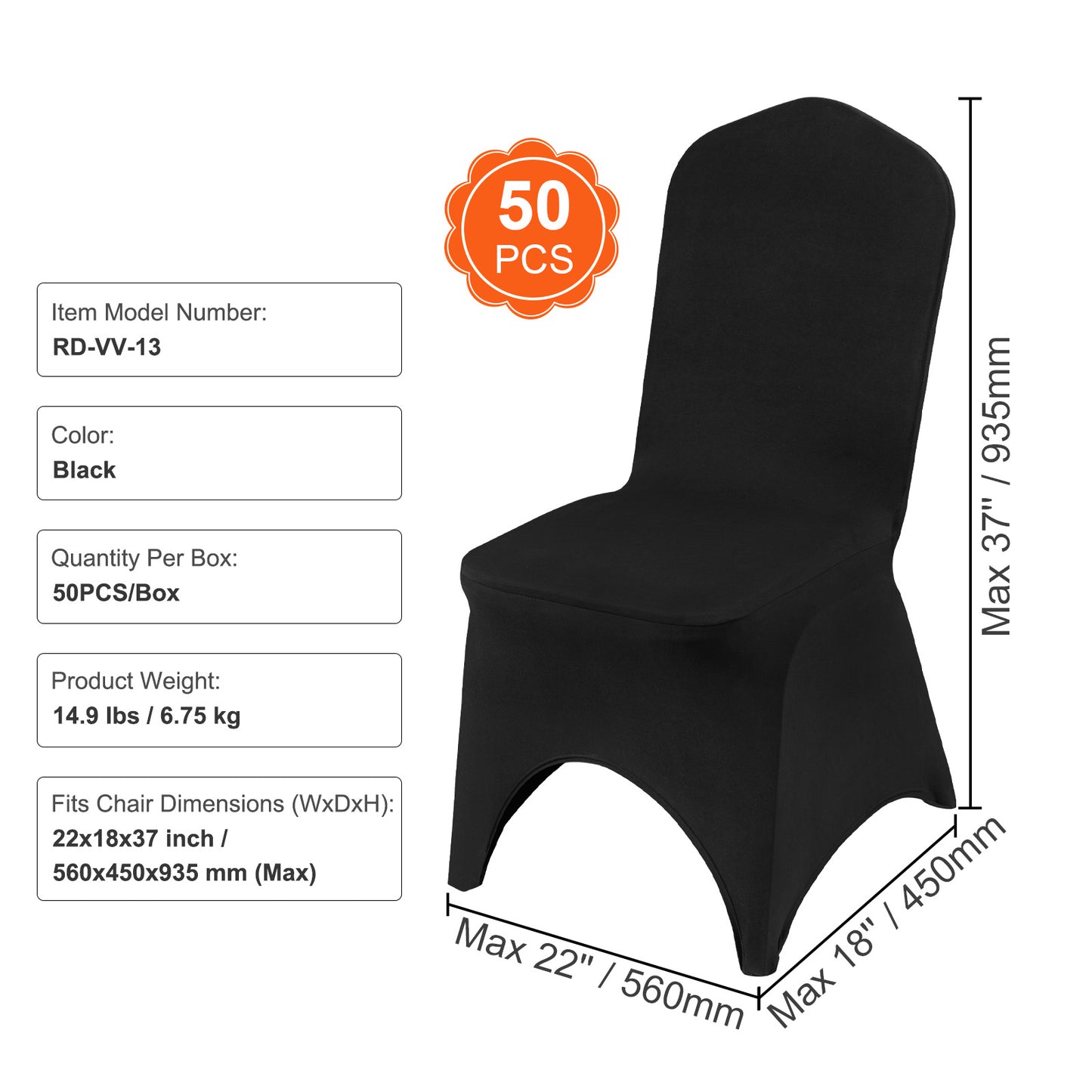 VEVOR Stretch Spandex Folding Chair Covers, Universal Fitted Arched Front Cover, Removable Washable Protective Slipcovers, For Wedding, Holiday, Banquet, Party, Celebration, Dining