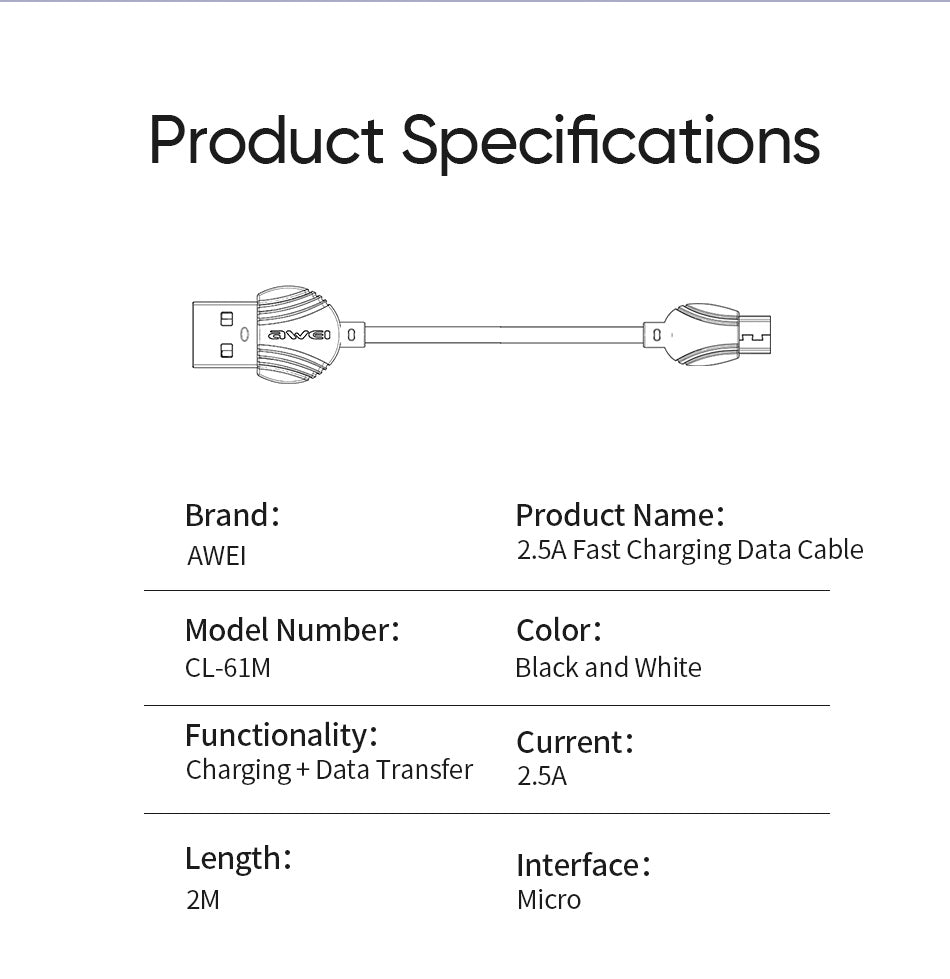 AWEI Android MICRO-USB Cable 1m