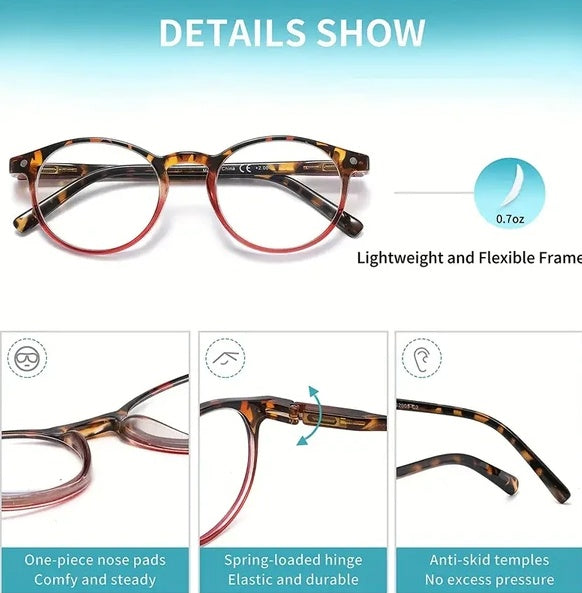 4 Pairs Mens Women Spring Hinge Round Horn Power Oval Reading Reader Glasses 1-4