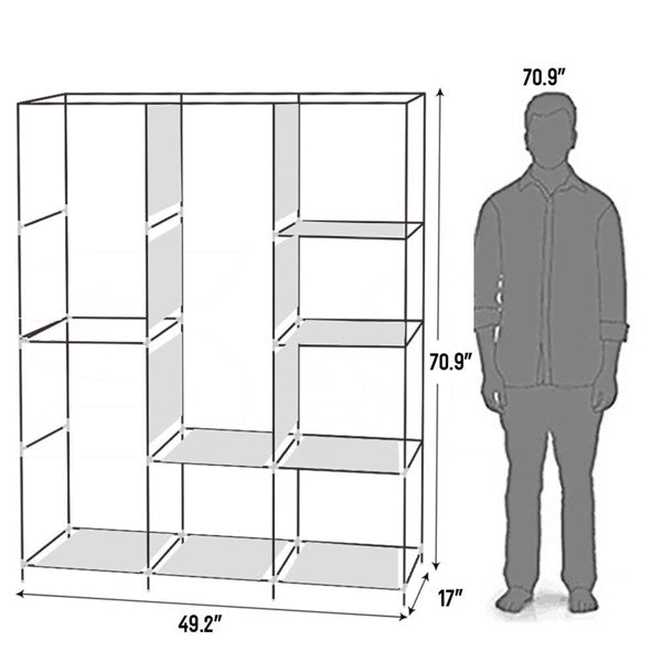 4 Layers, 8 Grids With Fabric Cover, 3 Hanging Clothes Poles, Non-woven Wardrobe