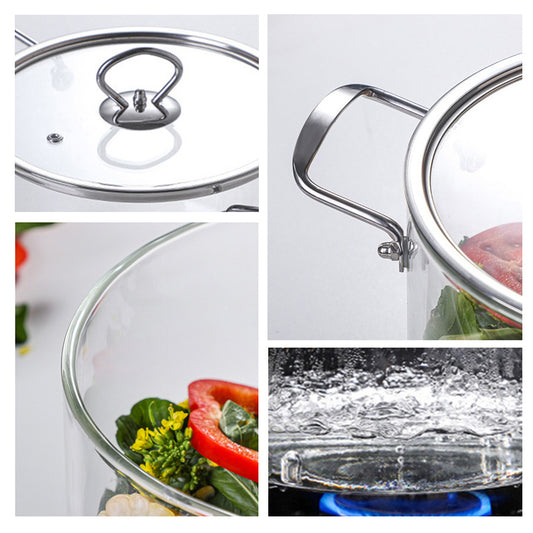 Large Glass Pot With Stainless Steel Handle,Transparent Glass Cookware Suitable For Induction Cooktops,Gas Stoves, Transparent Glass Casserole With Lid, Mixed Cooking Pan, Cookware For Heating On Cook