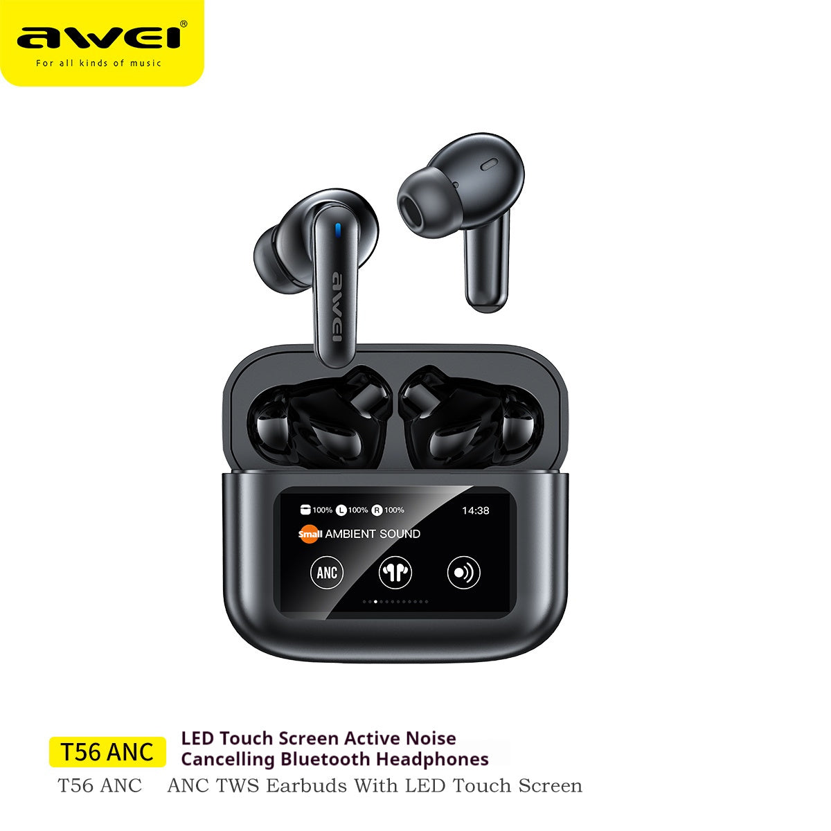 AWEI LED Touch Screen Active Noise Cancelling Bluetooth Headset