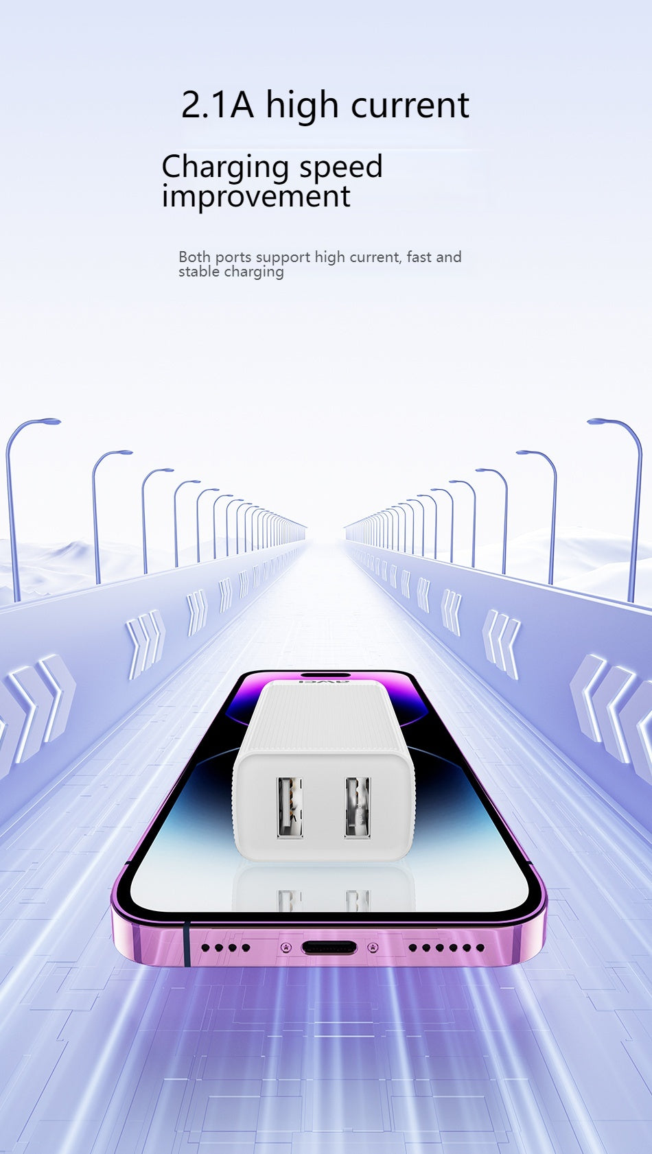 AWEI C15L Dual USB Charging Head, Lightning Cable Set 1m