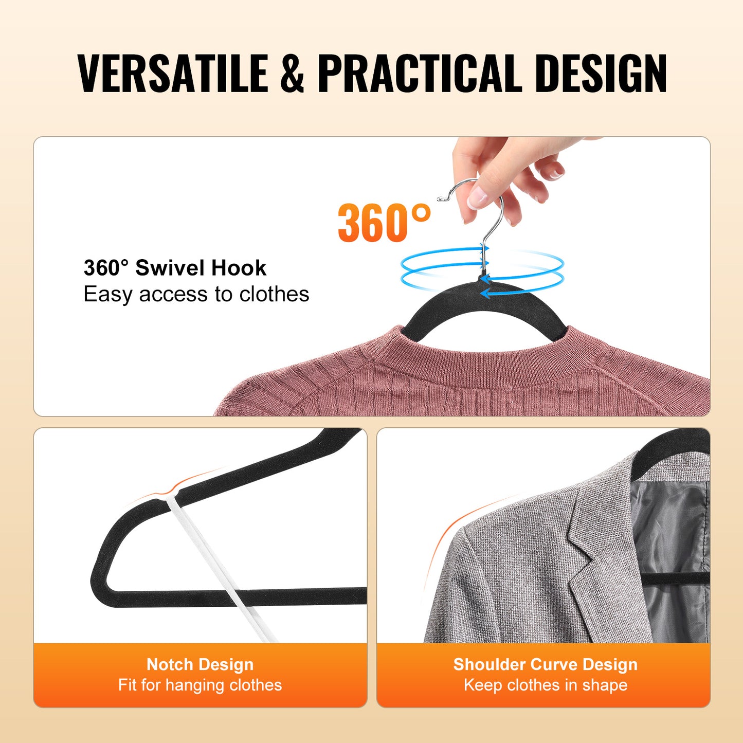 VEVOR Velvet Hangers 50 Pack Black Non-Slip Hangers With 360 Degree Swivel Hook