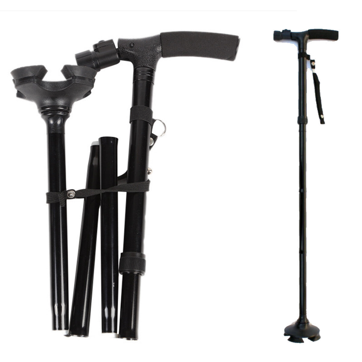 Folding LCD Walking Stick Cane With Flashlight For Senior Aluminium Travel Hiking Cane Trekking Pole Crutch Handle Strap 5 Gears