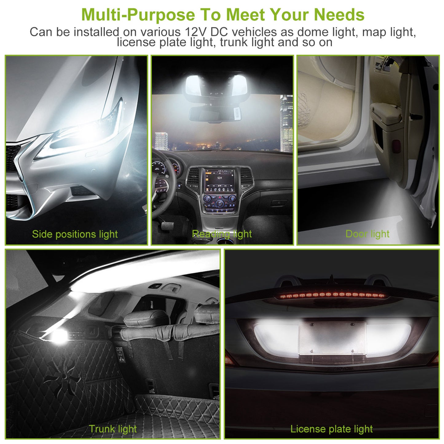 10Pcs 12V T10 LED Light Bulb Wedge Base Interior Dome Map LED Lights License Plate Trunk Side Positioning Lights 6000K White
