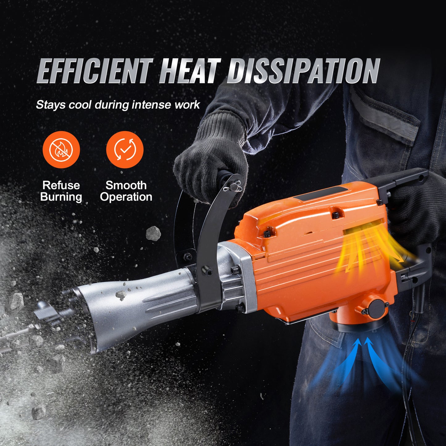 VEVOR Demolition Jack Hammer, 2200W 1400 BPM Jack Hammer Concrete Breaker, Heavy Duty Electric Jack Hammer 6pcs Chisels Bit With Gloves, Swiveling Front Handle For Trenching And Breaking Holes
