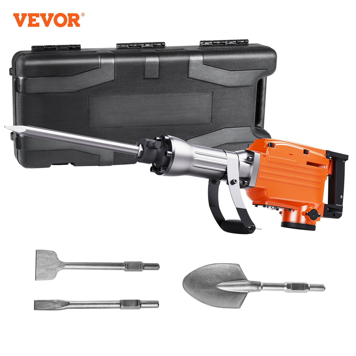 VEVOR Demolition Jack Hammer, 2200W 1400 BPM Jack Hammer Concrete Breaker, Heavy Duty Electric Jack Hammer 6pcs Chisels Bit With Gloves, Swiveling Front Handle For Trenching And Breaking Holes