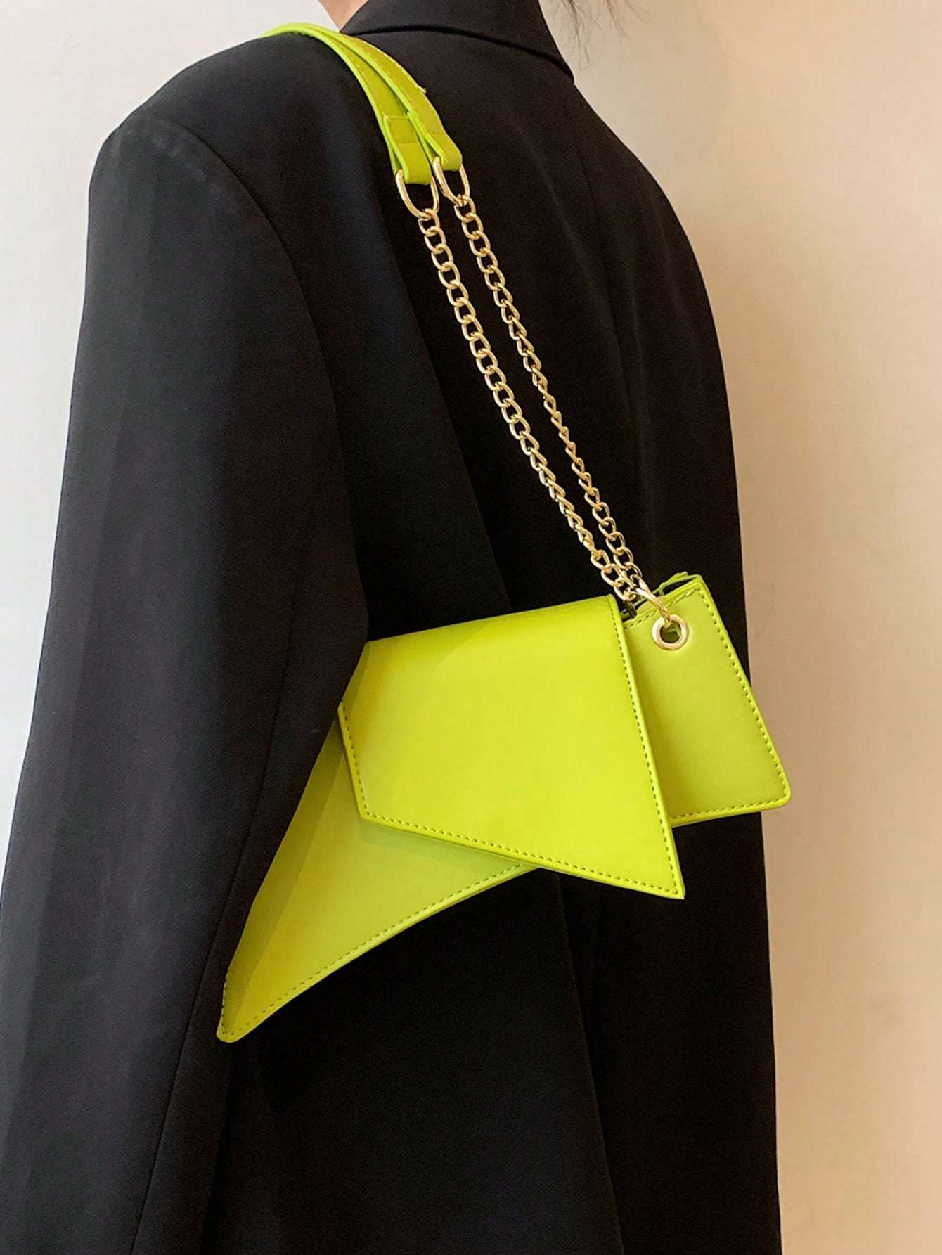 Neon Green Chain Novelty Bag Niche Stone Pattern Flap Underarm Bag PU Leather Textured Bag Purse Fashion Versatile Bag Novelty Gifts , Perfect Best Funny Novelty & Gag Gifts