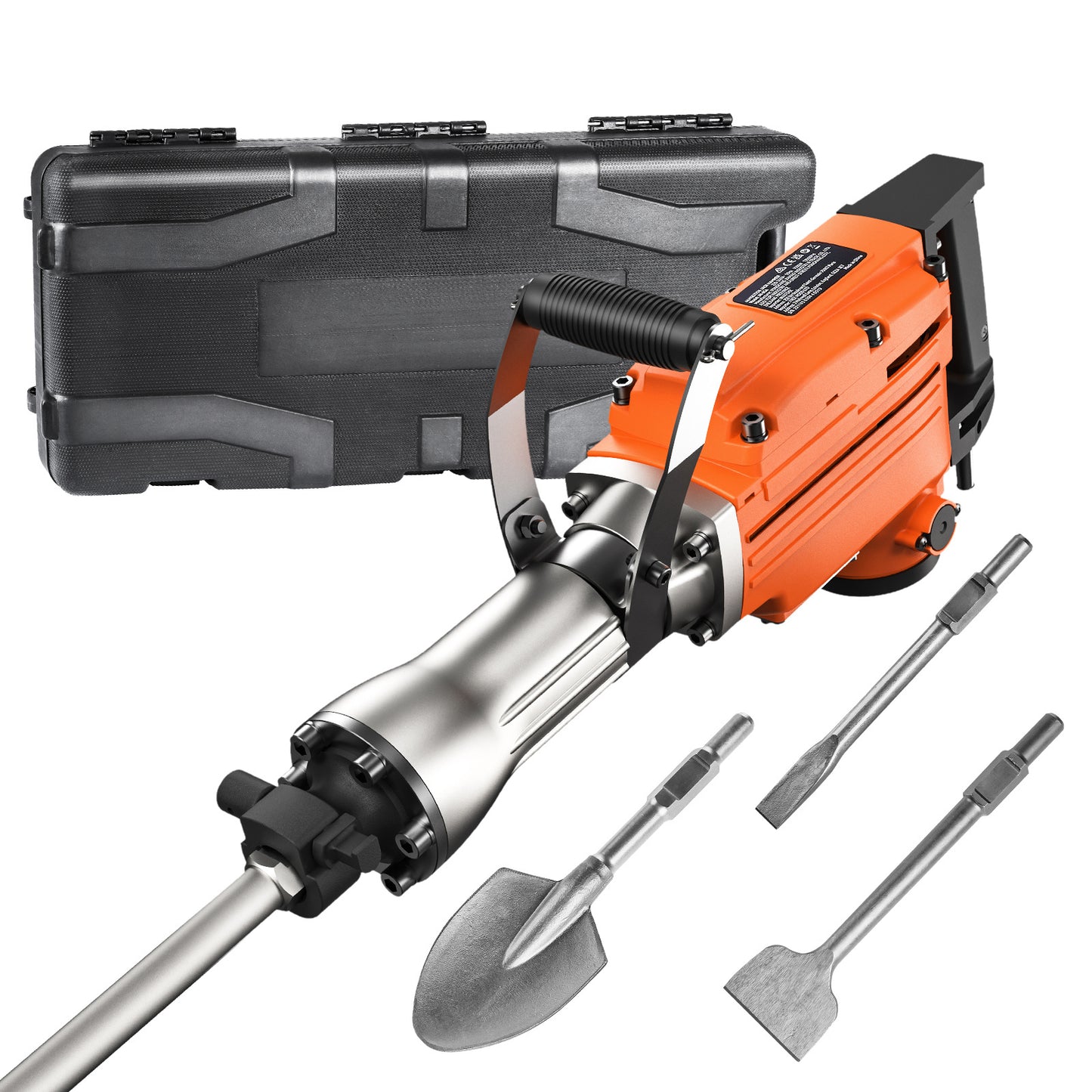 VEVOR Demolition Jack Hammer, 2200W 1400 BPM Jack Hammer Concrete Breaker, Heavy Duty Electric Jack Hammer 6pcs Chisels Bit With Gloves, Swiveling Front Handle For Trenching And Breaking Holes