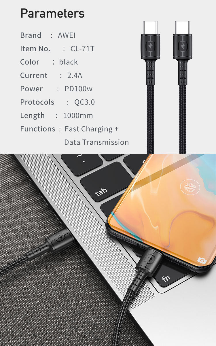 AWEI Smart Fast Charging Data Cable 1M CL-77L