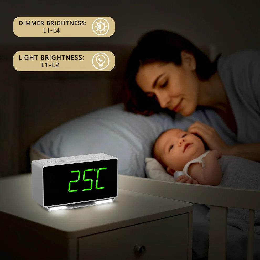 Digital ITOMA 222 Alarm Clock, Dual Alarms With Temperature Display, Snooze,12 24Hr, Night Light And Adjustable Volume, Dimmable, Battery Backup, Portable Small LED Clocks For Bedroom