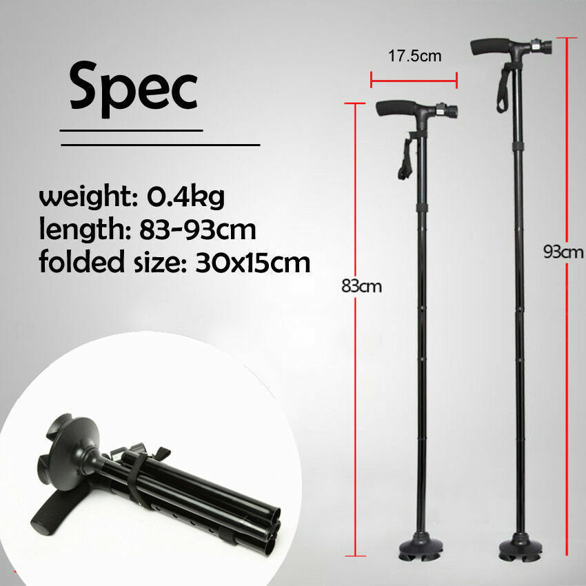 Folding LCD Walking Stick Cane With Flashlight For Senior Aluminium Travel Hiking Cane Trekking Pole Crutch Handle Strap 5 Gears