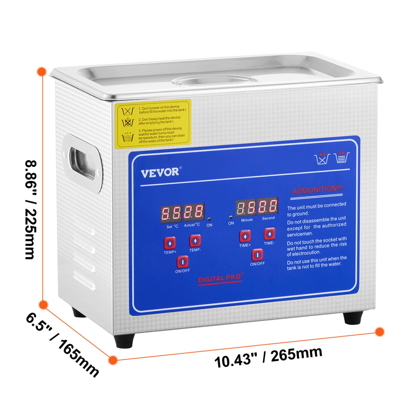 VEVOR Ultrasonic Cleaner With Digital Timer  Heater, Professional Ultra Jewelry Cleaner, Stainless Steel Heated Cleaning Machine For Glasses Watch Rings Small Parts Circuit Board