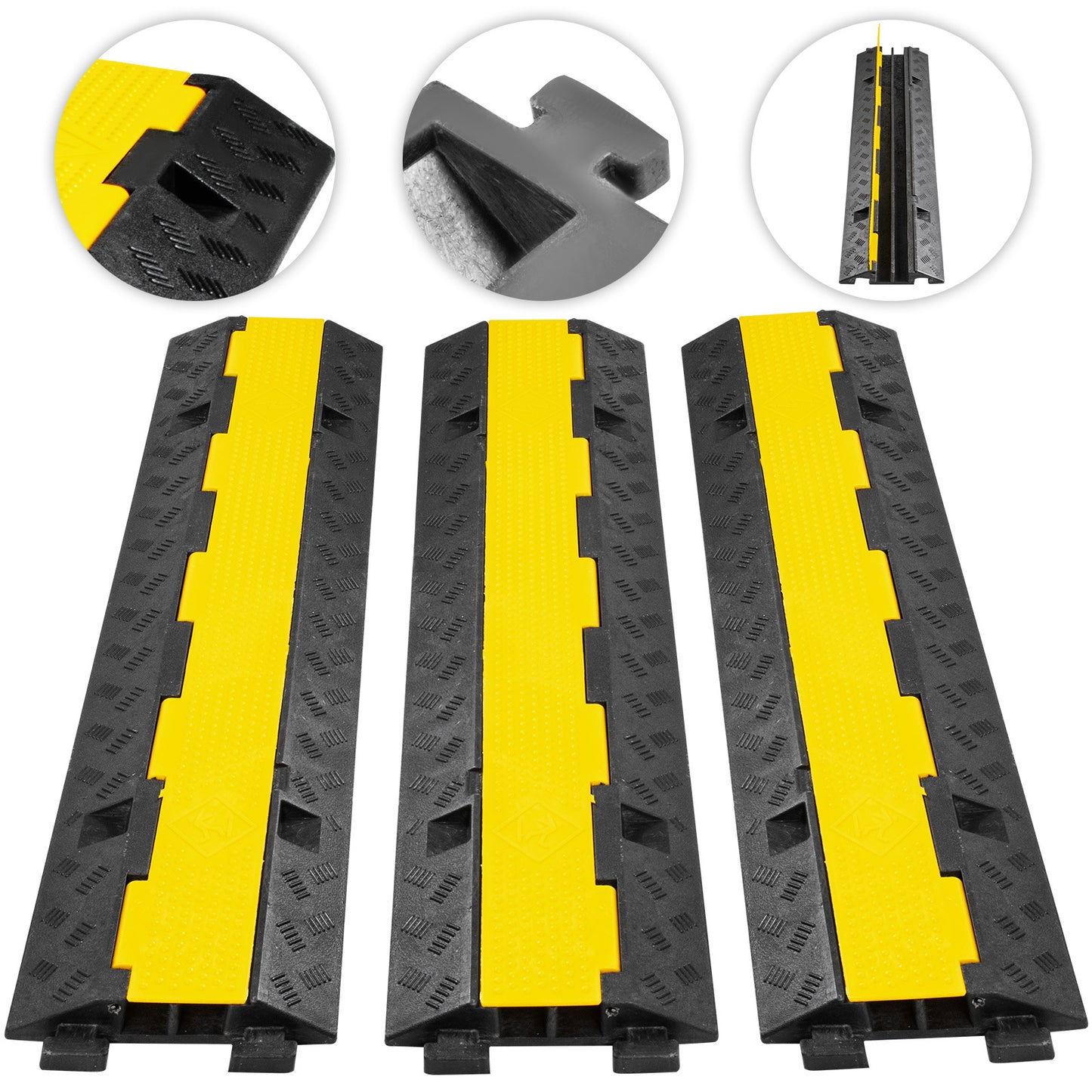 VEVOR Rubber Cable Protectors Heavy Duty Wire Hose Cord Protective Cover Ramps Floor Driveway Speed Bump, 3 Pack 2 Channel 11000lbs