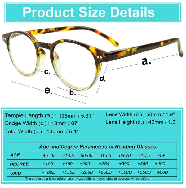 4 Pairs Mens Women Spring Hinge Round Horn Power Oval Reading Reader Glasses 1-4