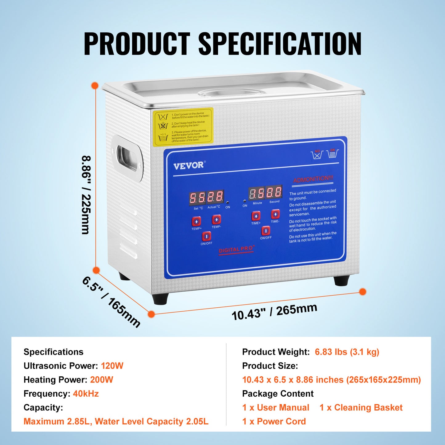 VEVOR Ultrasonic Cleaner With Digital Timer  Heater, Professional Ultra Jewelry Cleaner, Stainless Steel Heated Cleaning Machine For Glasses Watch Rings Small Parts Circuit Board
