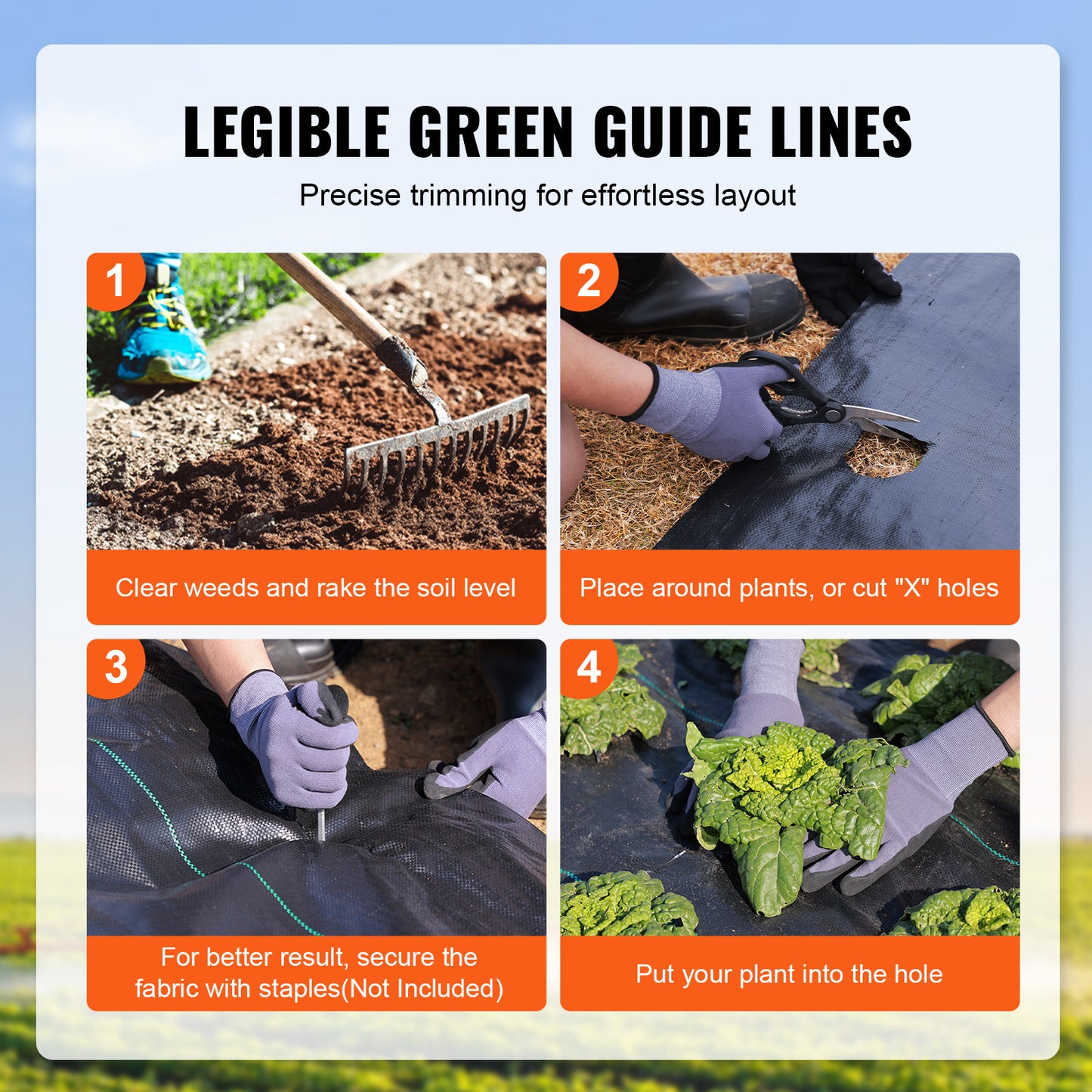 VEVOR 13FTx60FT Premium Heavy Duty Weed Barrier Landscape Fabric, 5OZ Woven Geotextile Fabric Under Gravel, High Permeability For Weed Blocker Weed Mat, Driveway Fabric, Weed Control Garden Cloth