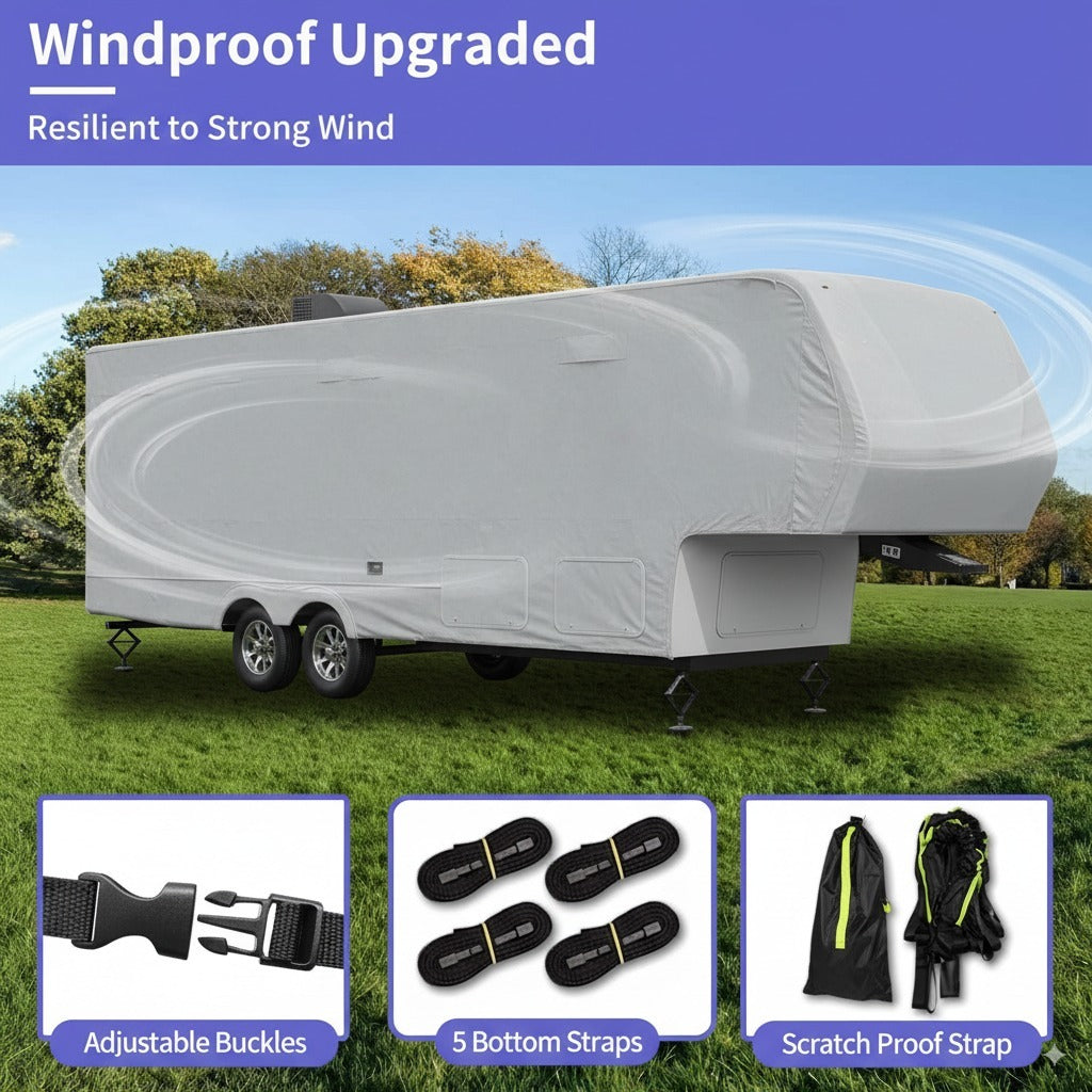 All-Weather Fifth Wheel Trailer Cover,Breathable RV Storage Cover - Easy Access & Ventilation Design